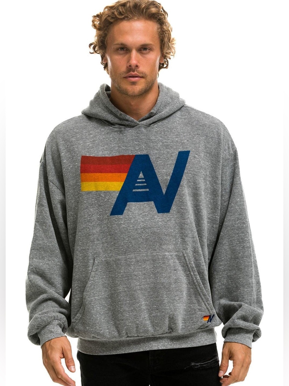 Aviator Nation Logo Pullover Relaxed Hoodie - Heather Grey